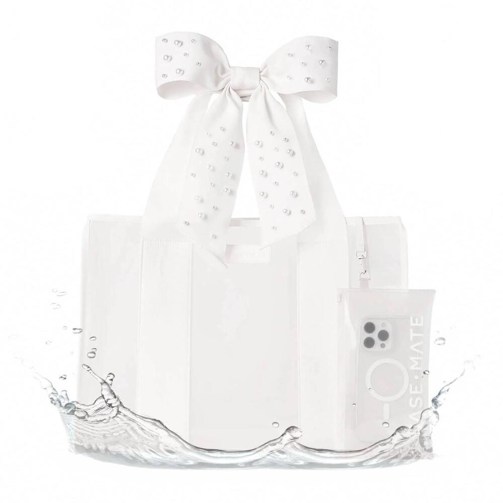 NEW CASE-MATE women's pearl bow jelly tote bag in ivory